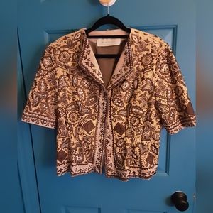 Elie Tahari Cropped Hand-Embroidered Jacket Bright Yellow